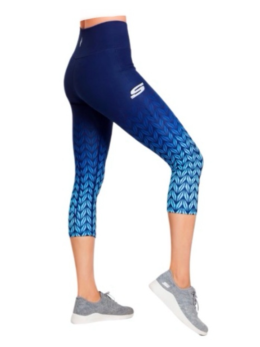 Skechers Blue Ombre Capri Leggings Athletic Workout Gym Activewear